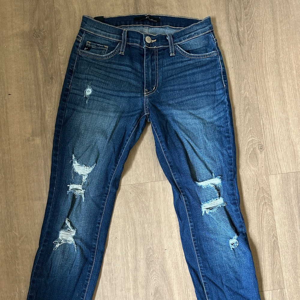 Buckle Blue Skinny Jeans with Distressed Details